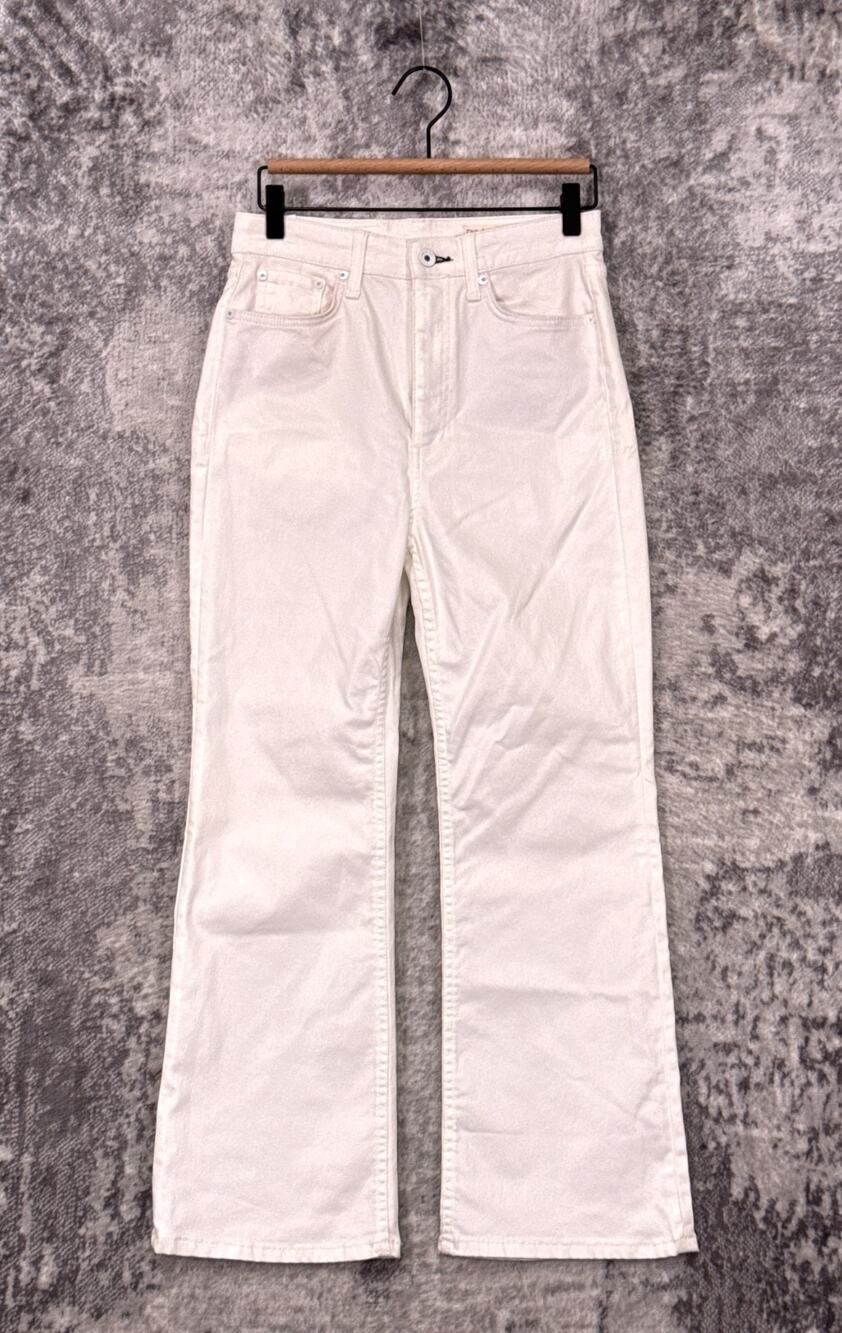 New Rag & Bone Jeans 27 Womens Casey High Rise Ankle Flare Coated White Shimmery